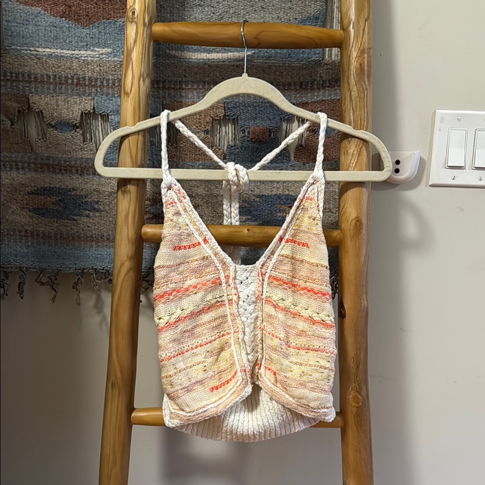 Anthropologie Cream and Orange Sweater Tank Top